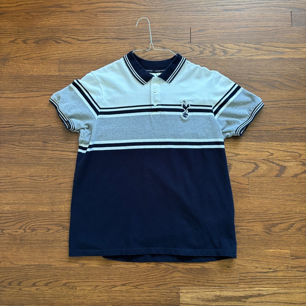 Tottenham Hotspur Men's Navy and Light Gray Striped Polo
